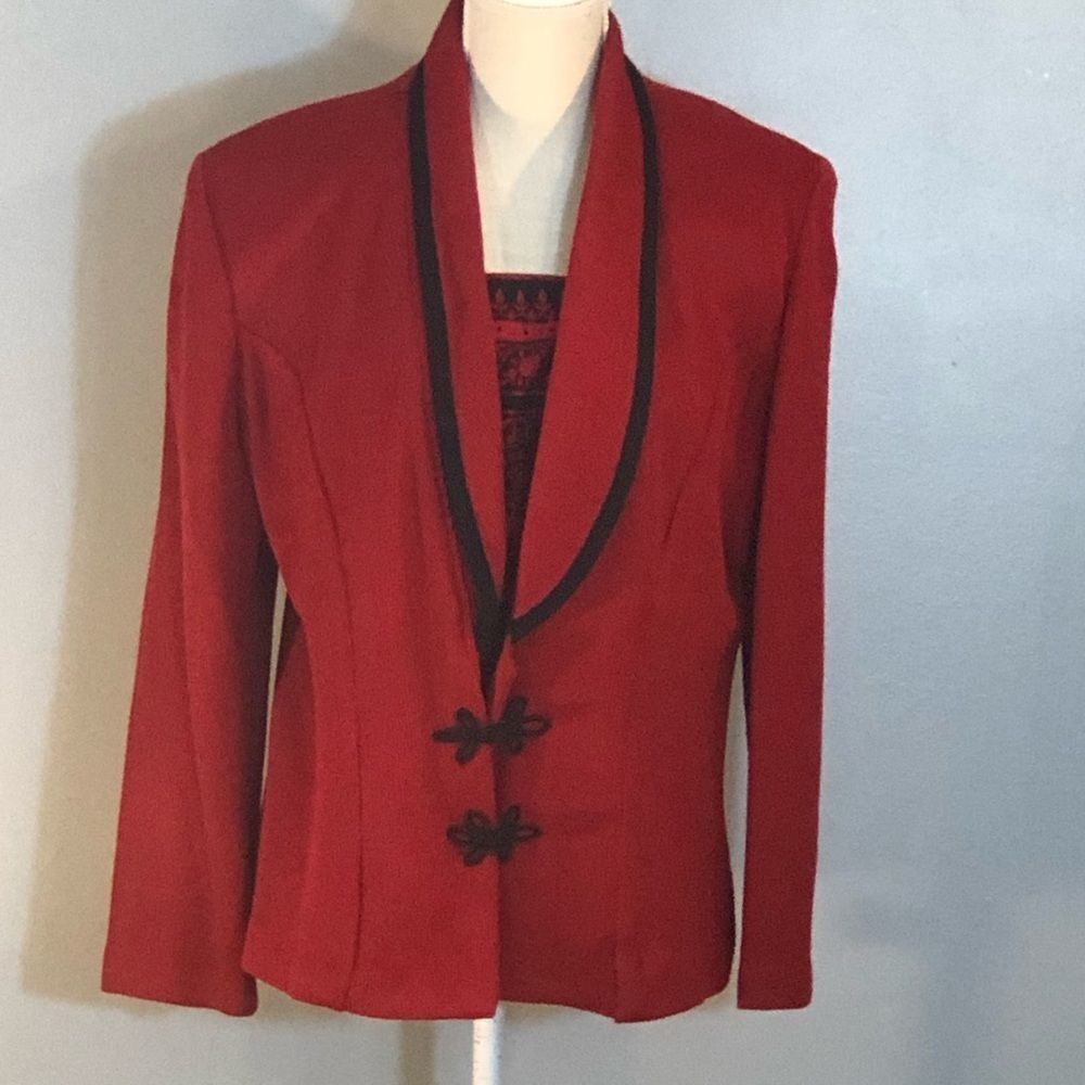 Jeffery & Dara by Linda Hutley Vintage Jacket Red Knit Removable Dickie 13/14👍